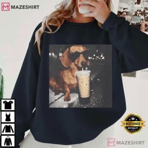 Dachshund Drinking Iced Coffee Funny Meme T Shirt (1)