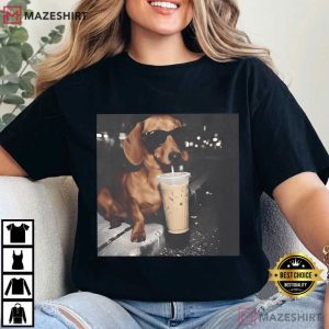 Dachshund Drinking Iced Coffee Funny Meme T Shirt (2)