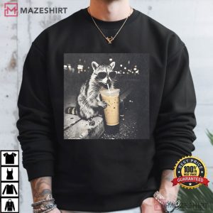 Raccoon Drinking Iced Coffee Funny Animal Meme T Shirt (4)