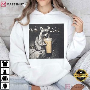 Raccoon Drinking Iced Coffee Funny Animal Meme T Shirt (3)