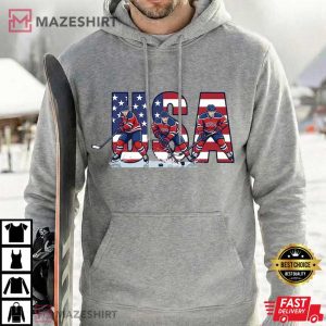 American Ice Hockey Patriotic USA Flag Winter Sport 2026 T Shirt (1)