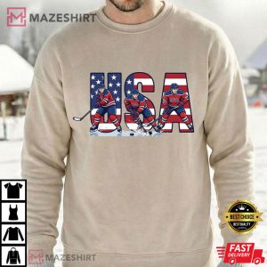 American Ice Hockey Patriotic USA Flag Winter Sport 2026 T Shirt (2)
