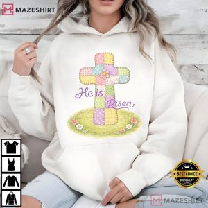 He Is Risen Christian Easter Patchwork Cross T Shirt (4)