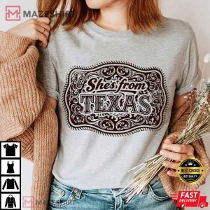 She's From Texas Cowgirl Rodeo Western T Shirt (3)