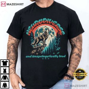 Neurodiversity Awareness Wolf Howling At Moon T-Shirt