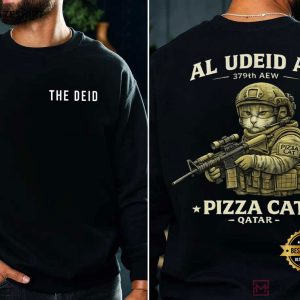 Pizza Cat The Deid Al Udeid AB Qatar Military T Shirt (1)