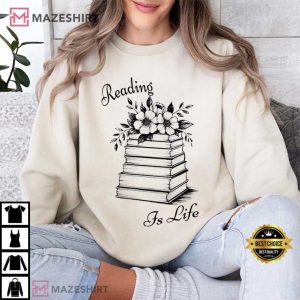 Reading Is Life Floral Book Stack T Shirt (4)