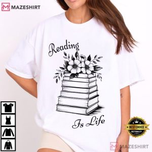 Reading Is Life Floral Book Stack T-Shirt
