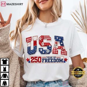 USA 250 Year Of Freedom Patriotic USA Not Real Patchwork T Shirt (4)