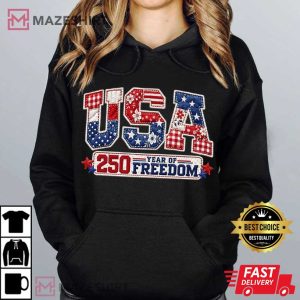 USA 250 Year Of Freedom Patriotic USA Not Real Patchwork T Shirt (2)