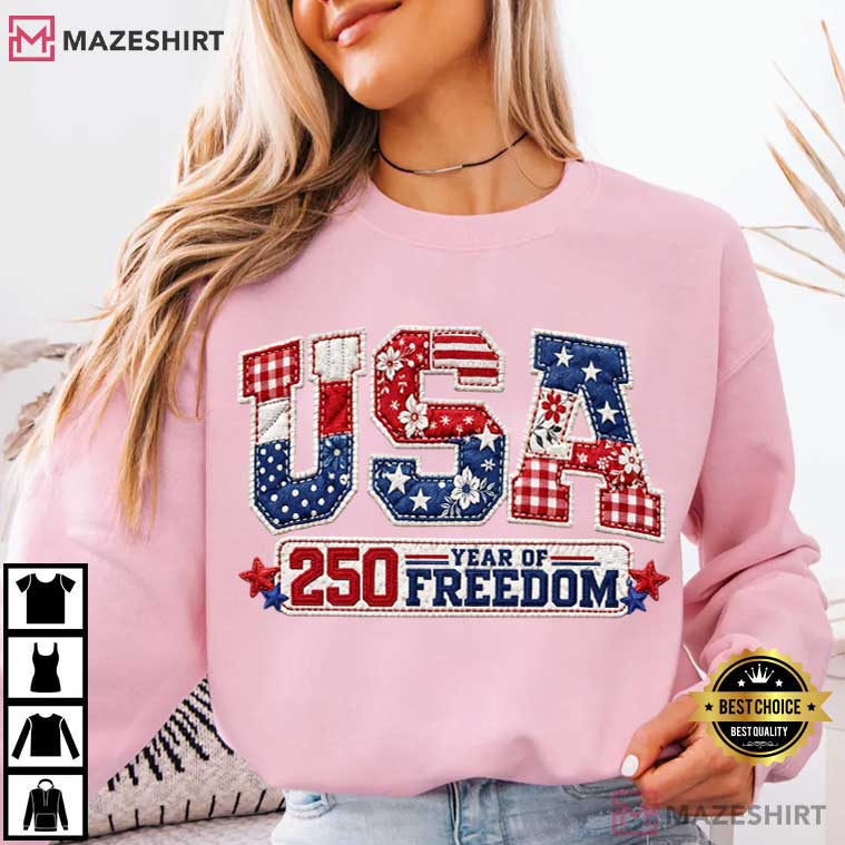 USA 250 Year Of Freedom Patriotic USA Not Real Patchwork T-Shirt USA 250 Year Of Freedom Patriotic USA Not Real Patchwork T-Shirt