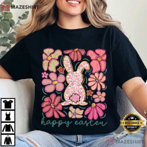 Happy Easter Bunny Floral Rabbit T Shirt (2)