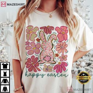 Happy Easter Bunny Floral Rabbit T Shirt (3)