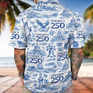 America 250th Anniversary Toile De Jouy Patriotic 1776 2026 Hawaiian Shir (1)