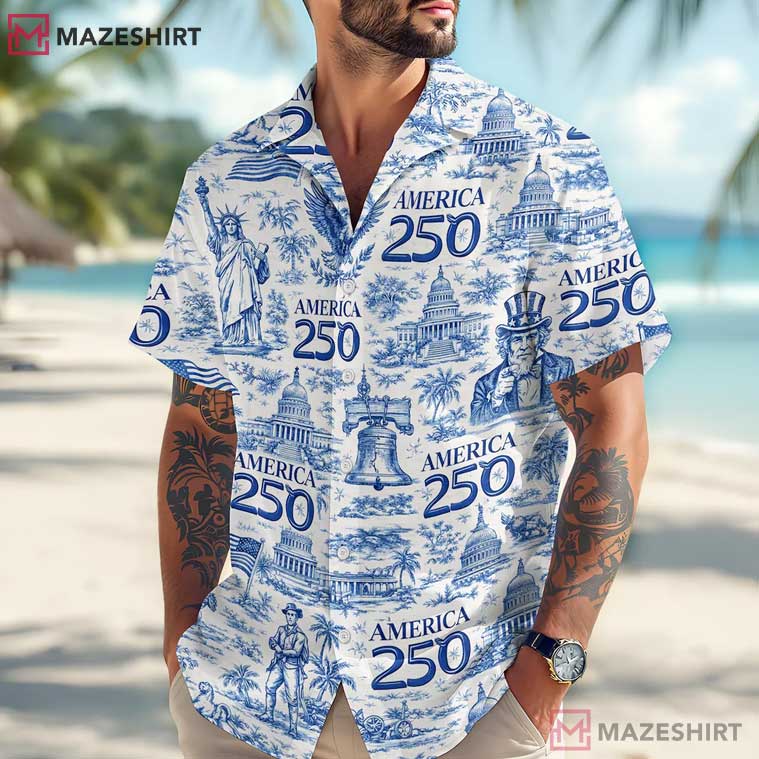 America 250th Anniversary Toile De Jouy Patriotic 1776 2026 Hawaiian Shirt America 250th Anniversary Toile De Jouy Patriotic 1776 2026 Hawaiian Shirt