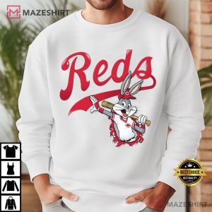 Cincy Baseball Bunny Cartoon Funny Red Script Sports T Shirt (4)