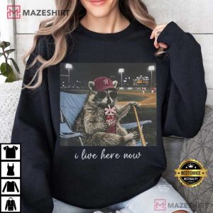 I Live Here Now Funny Raccoon Ballfield Dark T Shirt (4)