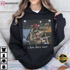 I Live Here Now Funny Raccoon Ballfield Dark T Shirt (2)
