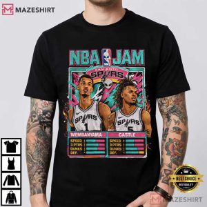NBA Jam Spurs Retro Wembanyama Castle Arcade Roster T Shirt (2)