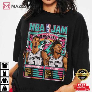NBA Jam Spurs Retro Wembanyama Castle Arcade Roster T Shirt (3)