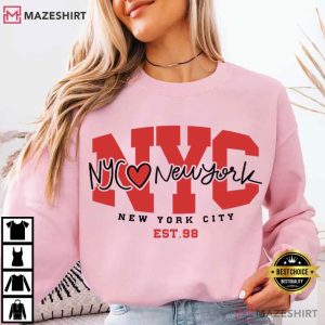 NYC New York City Varsity Heart Travel Souvenir T Shirt (1)