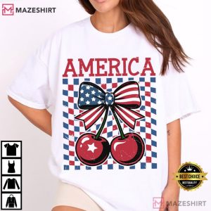 Independence Day America Cherry Butterfly USA Flag T Shirt (1)