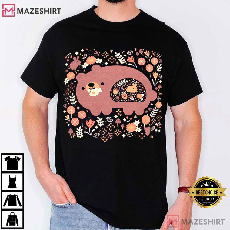 Bear Folk Art Cottage Core Floral T-Shirt