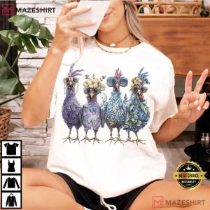 Farm Animal Floral Chicken Colorful Rooster T Shirt (1)
