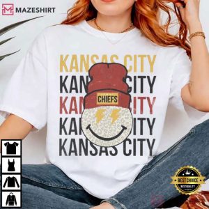 Kansas City Chiefs Smiley Face Beanie Football Fan T-Shirt