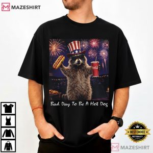 4th Of July Bad Day To Be A Hot Dog Raccoon Funny T Shirt (2)