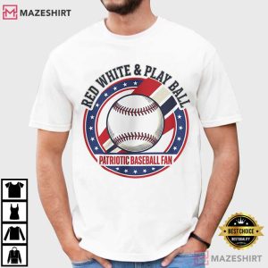 Red White Blue Home Run Patriotic Baseball Fan T Shirt (2)
