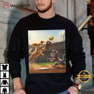 Dog And Cat Baseball Sports Funny T Shirt (1)