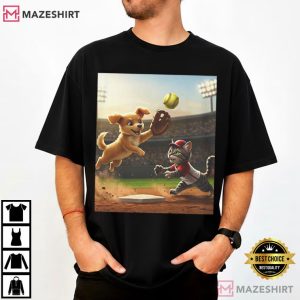 Dog And Cat Baseball Sports Funny T Shirt (2)