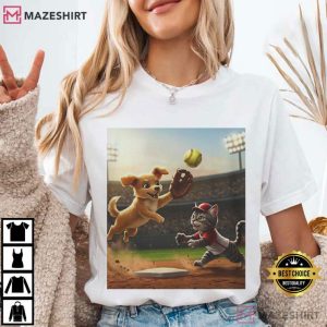 Dog And Cat Baseball Sports Funny T Shirt (3)