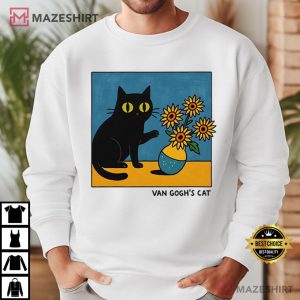 Van Gogh's Cat Funny Black Cat Sunflowers Art T Shirt (4)
