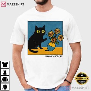 Van Gogh's Cat Funny Black Cat Sunflowers Art T Shirt (1)