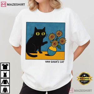 Van Gogh's Cat Funny Black Cat Sunflowers Art T Shirt (2)