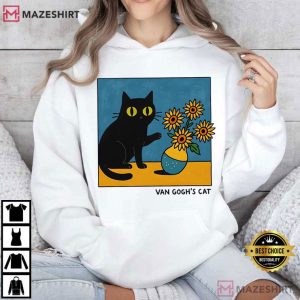 Van Gogh's Cat Funny Black Cat Sunflowers Art T Shirt (3)