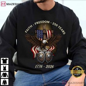 Christian Eagle Cross Shield USA 250 Anniversary Faith Freedom T Shirt (2)