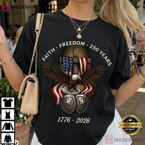 Christian Eagle Cross Shield USA 250 Anniversary Faith Freedom T Shirt (3)