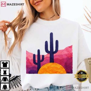 Desert Sunset Cactus Boho Purple Aesthetic Cute T Shirt (4)