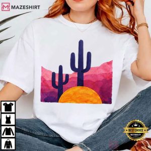 Desert Sunset Cactus Boho Purple Aesthetic Cute T Shirt (1)