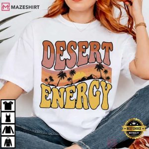 Desert Energy Retro Sunset Landscape Palm Boho T Shirt (1)