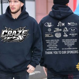 Craze Baseball Softball Sponsors 2026 T Shirt (1)