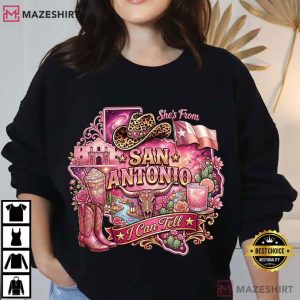She's From San Antonio Texas Girl Pink Western Cowgirl T Shirt (4)