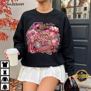 She's From San Antonio Texas Girl Pink Western Cowgirl T Shirt (1)