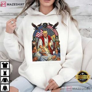 Trump As Jesus Patriotic US Flag Eagle Gifts Graphic T Shirt (4)