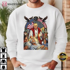 Trump As Jesus Patriotic US Flag Eagle Gifts Graphic T Shirt (1)