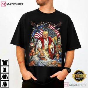 Trump As Jesus Patriotic US Flag Eagle Gifts Graphic T Shirt (2)