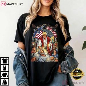Trump As Jesus Patriotic US Flag Eagle Gifts Graphic T Shirt (3)